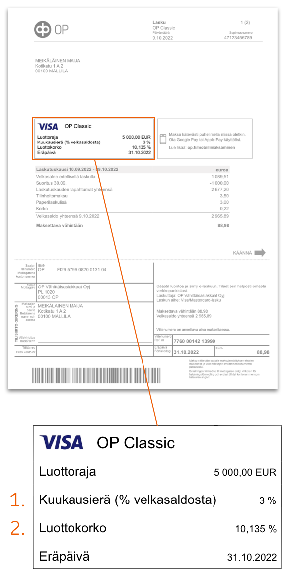 Näin luet luottokorttilaskun etupuolta